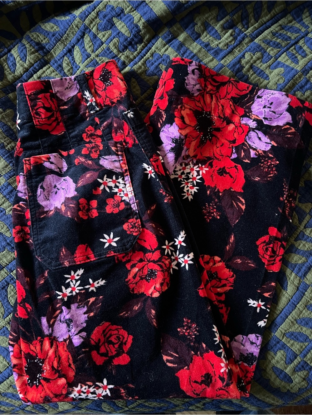 Anthropologie Maeve The Black Colette Pant Red & Purple Floral Design